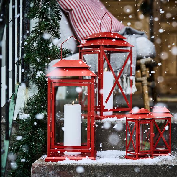 IKEA VINTERFINT Lantern For Pillar Candle In/out Bright Red 17 ¼ "