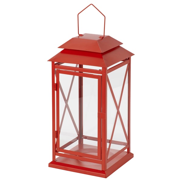 IKEA VINTERFINT Lantern for pillar candle in/out bright red 17 ¼ "