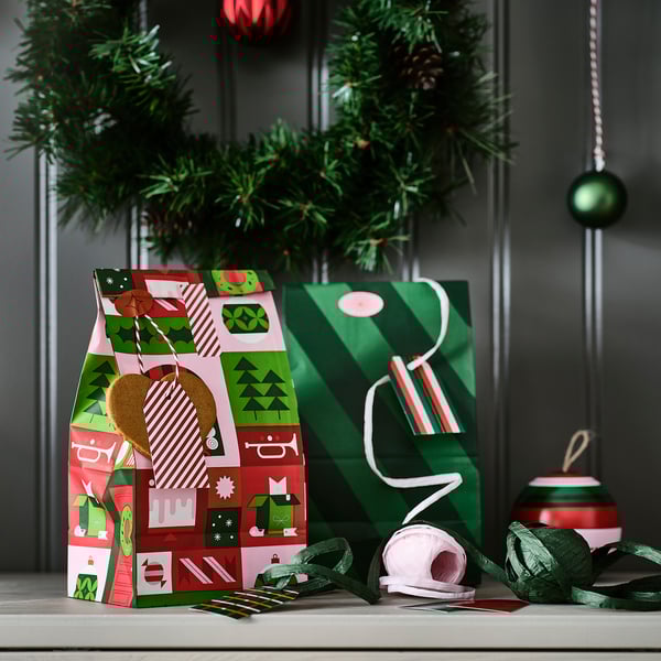 IKEA VINTERFINT Paper Bag Mixed Patterns Mixed Colors 6x11 ¾ "