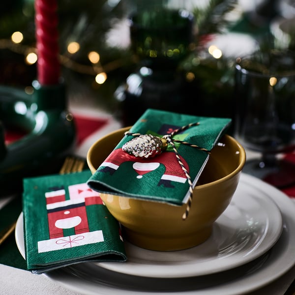 IKEA VINTERFINT Paper Napkin Santa Claus Pattern Green 13x13 "