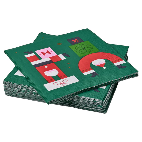 IKEA VINTERFINT Paper napkin Santa Claus pattern green 13x13 "