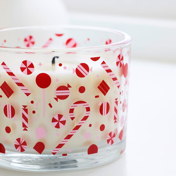 IKEA VINTERFINT Scented Candle In Glass Candy Cane/white 50 Hr