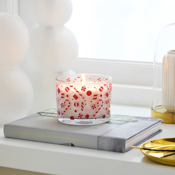 IKEA VINTERFINT Scented Candle In Glass Candy Cane/white 50 Hr