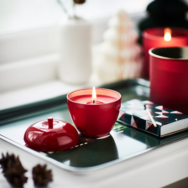 IKEA VINTERFINT Scented Candle In Metal Cup Apple-shaped/Apple And Cinnamon Red 24 Hr