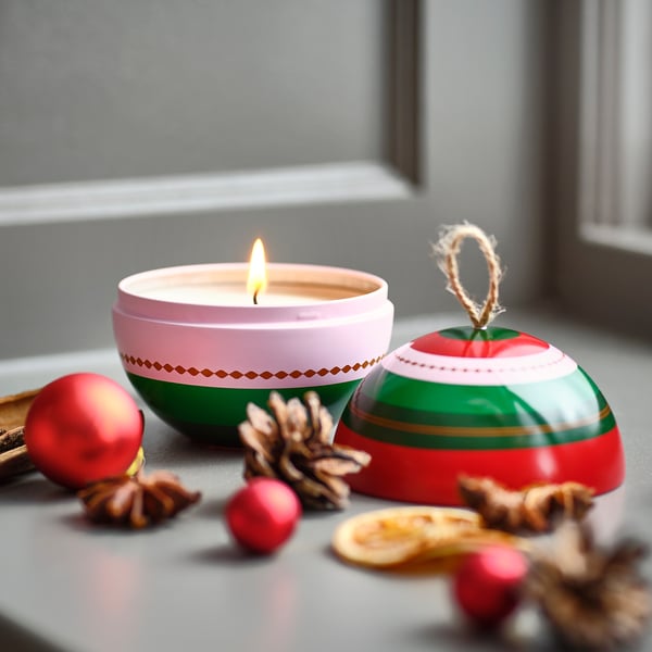IKEA VINTERFINT Scented Candle In Metal Cup Bauble/Warm Spices Green 28 Hr