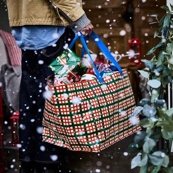 IKEA VINTERFINT Shopping Bag Large Check Pattern Multicolor 21 ¾x14 ½x13 ¾ "/19 Gallon