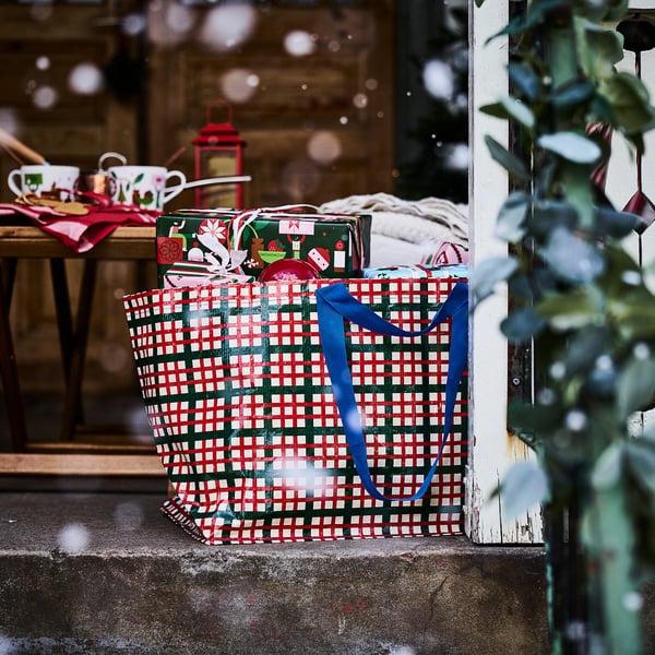 IKEA VINTERFINT Shopping Bag Large Check Pattern Multicolor 21 ¾x14 ½x13 ¾ "/19 Gallon