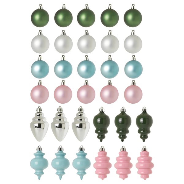 IKEA VINTERFINT Tree ornament set of 32 bauble mixed shapes/mixed colors