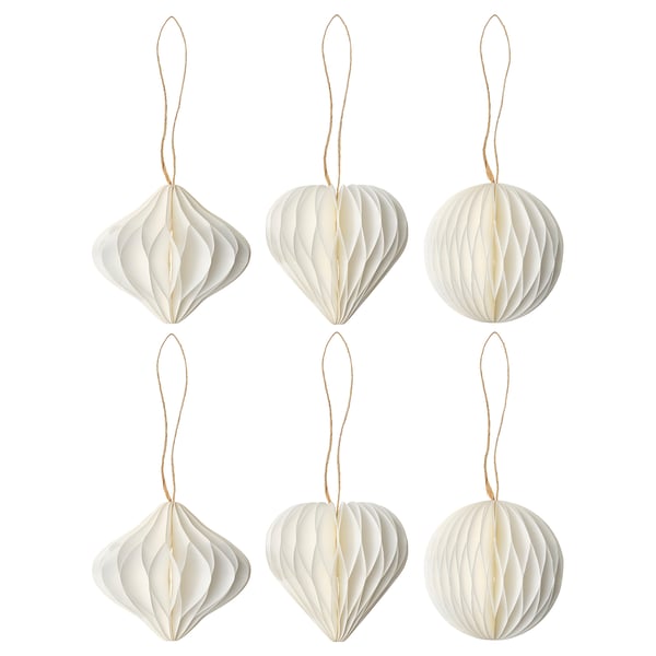 IKEA VINTERFINT Tree ornament set of 6 mixed shapes white