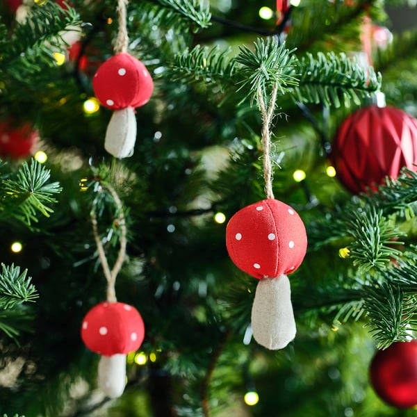IKEA VINTERFINT Tree Ornament Set Of 8 Mushroom Red
