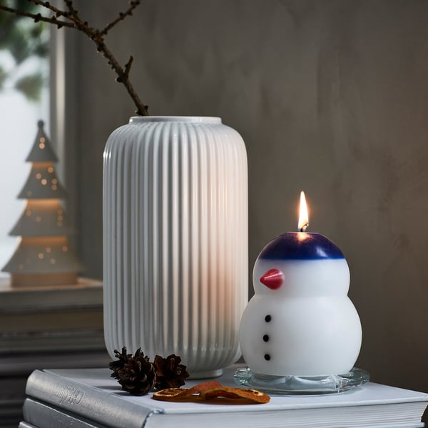 IKEA VINTERFINT Unscented Pillar Candle Snowman White 4 ¾ "