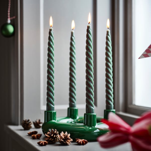 IKEA VINTERFINT Unscented Taper Candle Spiral Green 9 ¾ "
