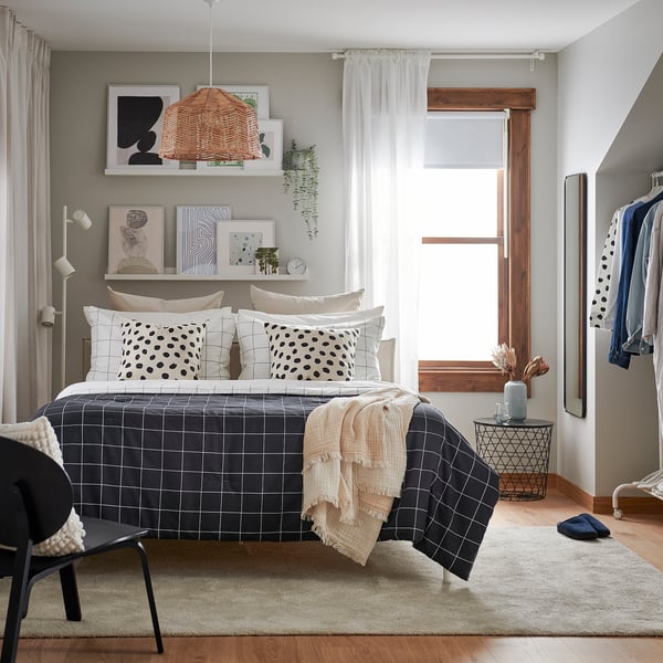 IKEA VITKLÖVER Comforter Set White Black/check Full/Queen