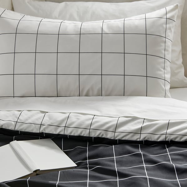 IKEA VITKLÖVER Comforter set white black/check Full/Queen