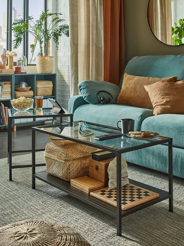 IKEA VITTSJÖ Nesting Tables Set Of 2 Black-brown/glass 35 3/8x19 5/8 "
