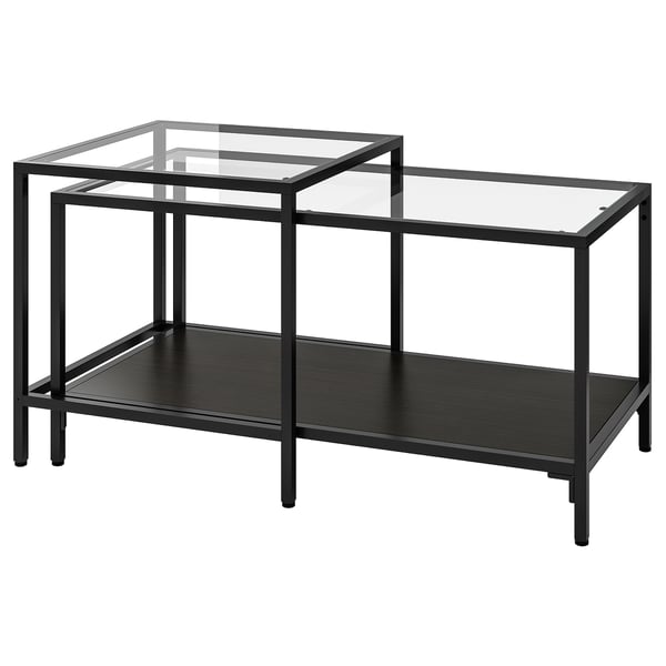IKEA VITTSJÖ Nesting tables set of 2 black-brown/glass 35 3/8x19 5/8 "