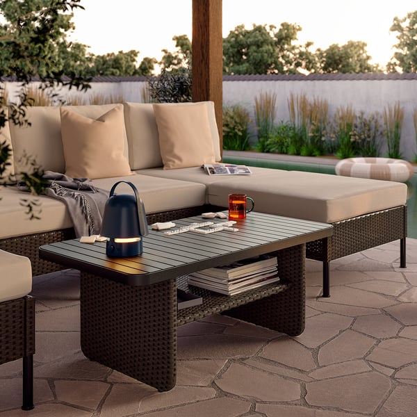 IKEA VITTSKÄR Coffee Table Plastic Rattan Outdoor/dark Gray 43 1/4x22 7/8 "