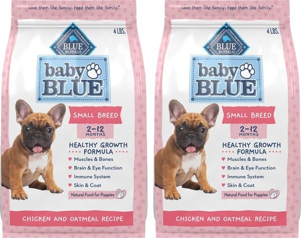 Chewy Blue Buffalo Baby Blue Healthy Small Breed Growth Formula Natural Chicken & Oatmeal Rice Recipe Puppy Dry Food 4-lb Bag Bundle Of 2