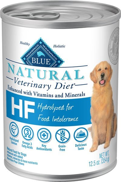 Chewy Blue Buffalo Natural Veterinary Diet HF Hydrolyzed For Food Intolerance Grain-Free Wet Dog Food 12.5-oz Case Of 24