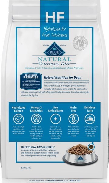 Chewy Blue Buffalo Natural Veterinary Diet HF Hydrolyzed For Food Intolerance Grain-Free Dry Dog Food 22-lb Bag