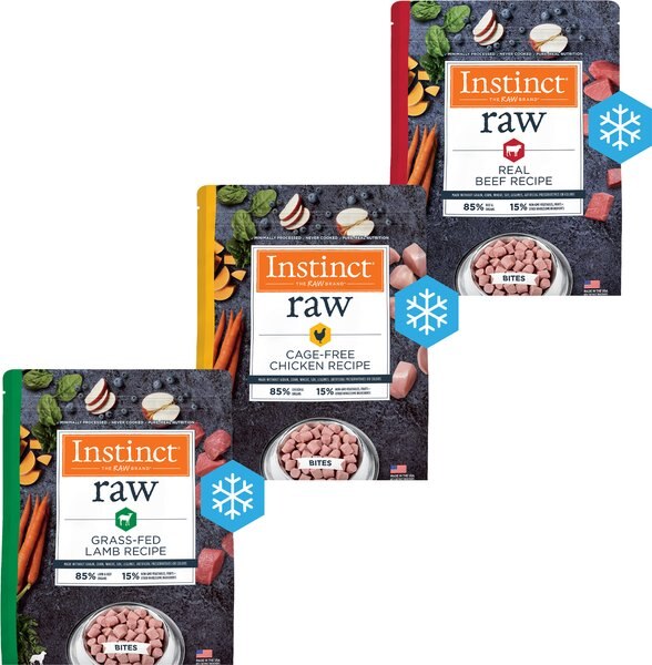 Chewy Bundle: Variety Pack - Instinct Frozen Raw Bites Grain-Free Cage-Free Chicken Recipe Dog Food Beef & Lamb Flavors