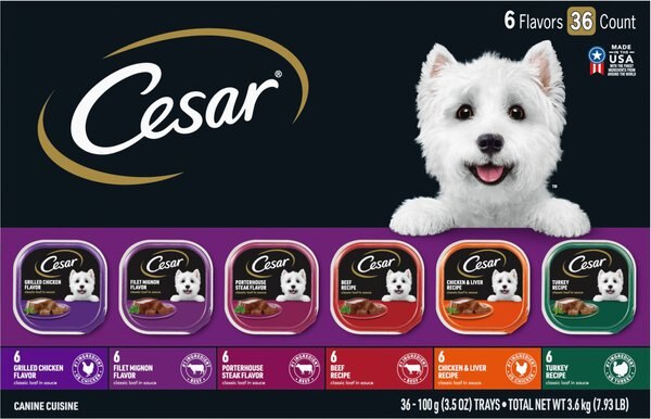 Chewy Cesar Classic Loaf in Sauce Variety Pack Grain-Free Small Breed Adult Wet Dog Food Trays 3.5-oz case of 36