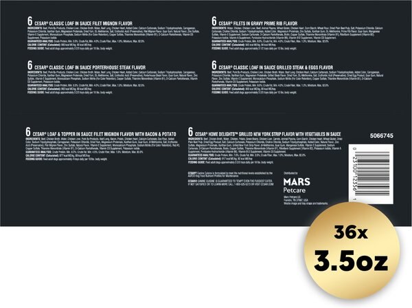 Chewy Cesar Steak Lovers Variety Pack Small Breed Adult Wet Dog Food Trays 3.5-oz Case Of 36