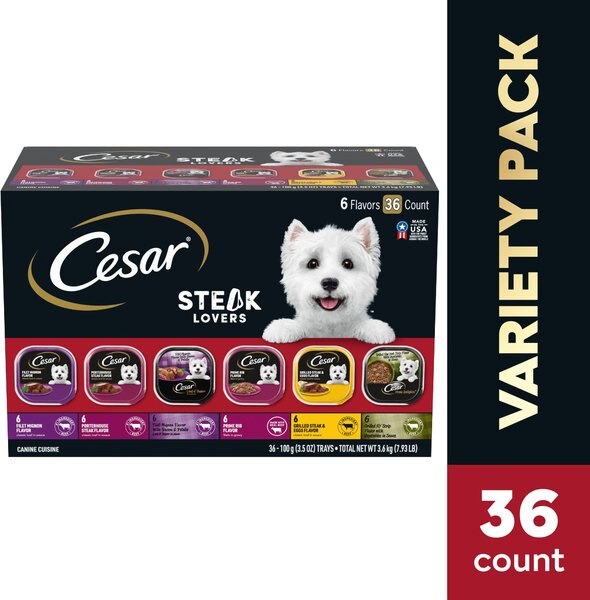 Chewy Cesar Steak Lovers Variety Pack Small Breed Adult Wet Dog Food Trays 3.5-oz Case Of 36