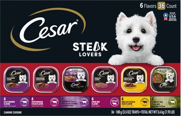 Chewy Cesar Steak Lovers Variety Pack Small Breed Adult Wet Dog Food Trays 3.5-oz case of 36