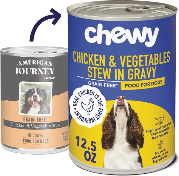Chewy Chewy Stews Chicken & Vegetables Recipe In Gravy Grain-Free Canned Dog Food (FORMERLY AMERICAN JOURNEY) 12.5-oz Can Case Of 24