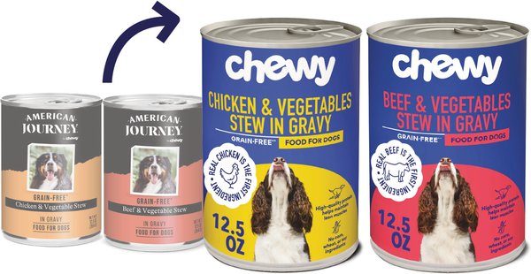 Chewy Chewy Stews Poultry & Beef Variety Pack Grain-Free Canned Dog Food (FORMERLY AMERICAN JOURNEY) 12.5-oz Can Case Of 24