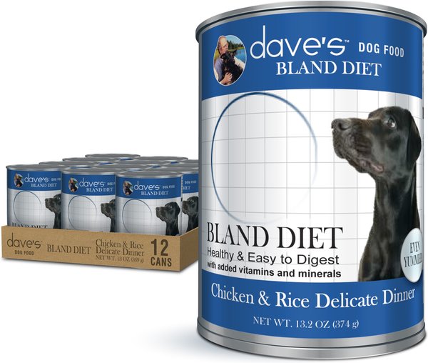 Chewy Dave's Pet Food Restricted Bland Diet Sensitive Stomach Digestive Care Chicken & Rice Canned Wet Dog Food 13.2-oz case of 12 Chewy Dave's Pet Food Restricted Bland Diet Sensitive Stomach Digestive Care Chicken & Rice Canned Wet Dog Food 13.2-oz case of 12