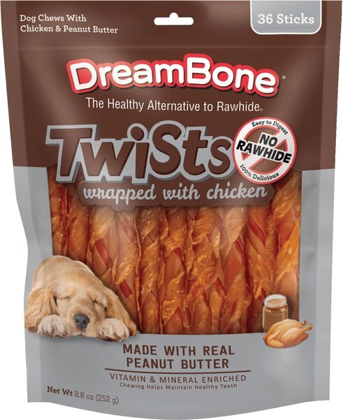 Chewy DreamBone Peanut Butter Twists Wrapped With Chicken Rawhide-Free Hard Chew Dog Treats 36 Count