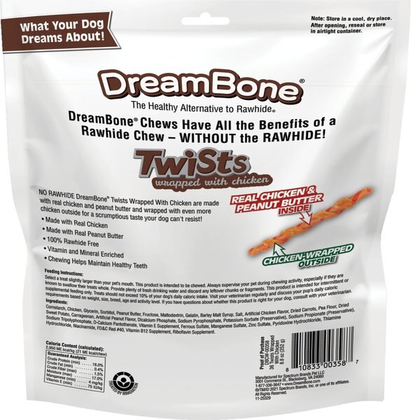 Chewy DreamBone Peanut Butter Twists Wrapped With Chicken Rawhide-Free Hard Chew Dog Treats 36 Count