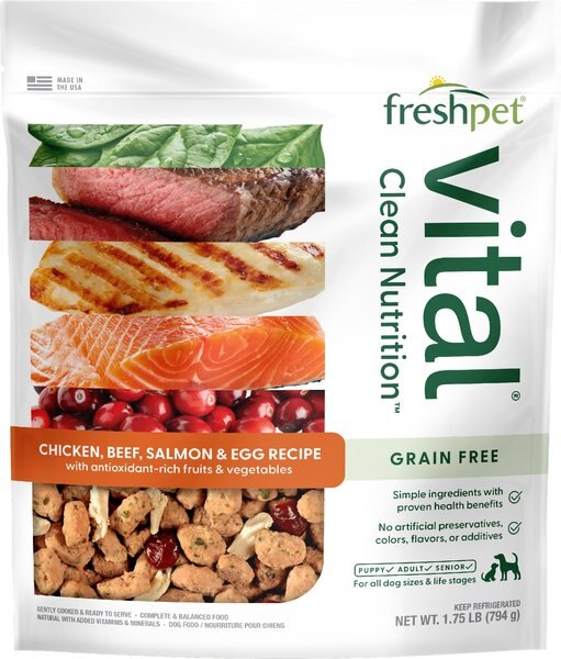 Chewy Freshpet Vital Chicken Beef Salmon & Egg Recipe Grain-Free Fresh Dog Food 1.75-lb Bag Case Of 4