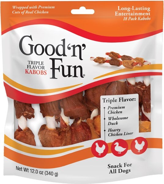 Chewy Good 'n' Fun Triple Flavor Kabobs Chicken Duck & Chicken Liver Dog Treat Chews 18 Count