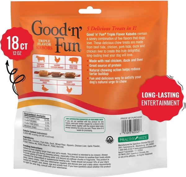 Chewy Good 'n' Fun Triple Flavor Kabobs Chicken Duck & Chicken Liver Dog Treat Chews 18 Count