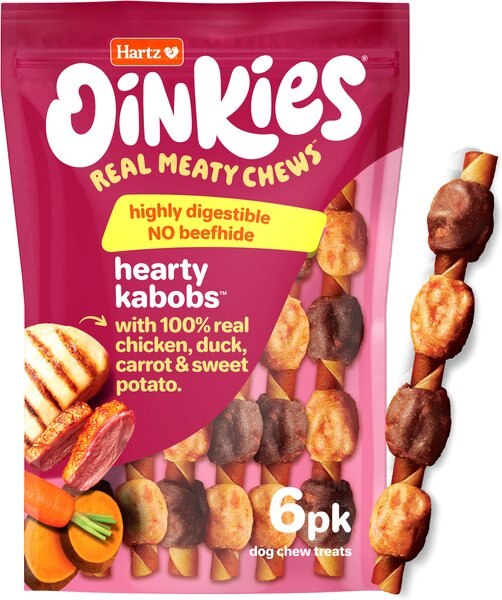 Chewy Hartz Oinkies Hearty Kabobs With 100% Real Chicken & Duck Carrot & Sweet Potato Rawhide-Free Natural Dog Treats 6 Count