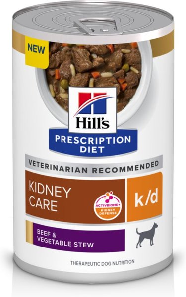 Chewy Hill's Prescription Diet k/d Kidney Care Beef & Vegetable Stew Wet Dog Food 12.5-oz can case of 12