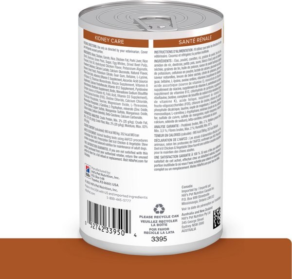 Chewy Hill's Prescription Diet K/d Kidney Care Chicken & Vegetable Stew Wet Dog Food 12.5-oz Can Case Of 12