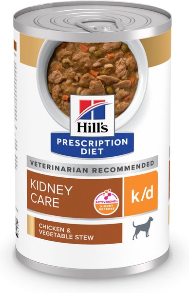 Chewy Hill's Prescription Diet k/d Kidney Care Chicken & Vegetable Stew Wet Dog Food 12.5-oz can case of 12