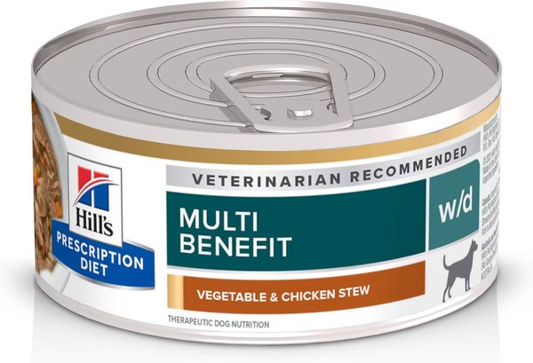 Chewy Hill's Prescription Diet w/d Multi-Benefit Digestive Weight Glucose Urinary Management Vegetable & Chicken Stew Wet Dog Food 5.5-oz can case of 4