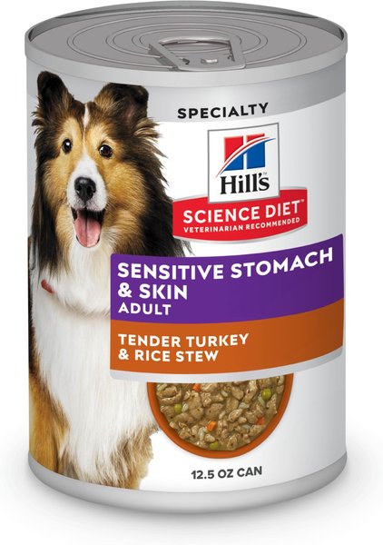 Chewy Hill's Science Diet Adult Sensitive Stomach & Skin Tender Turkey & Rice Stew Canned Dog Food 12.5-oz case of 24