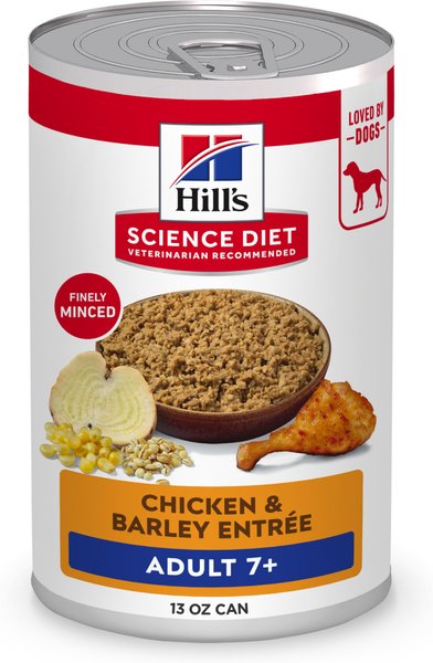 Chewy Hill's Science Diet Senior Adult 7+ Chicken & Barley Entree Wet Dog Food 13-oz Can Case Of 12