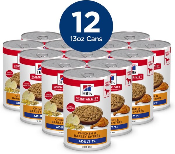 Chewy Hill's Science Diet Senior Adult 7+ Chicken & Barley Entree Wet Dog Food 13-oz Can Case Of 12