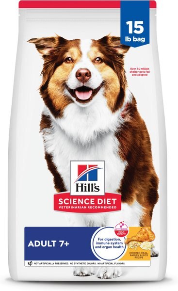 Chewy Hill's Science Diet Senior Adult 7+ Chicken Meal Rice & Barley Recipe Dry Dog Food 15-lb Bag