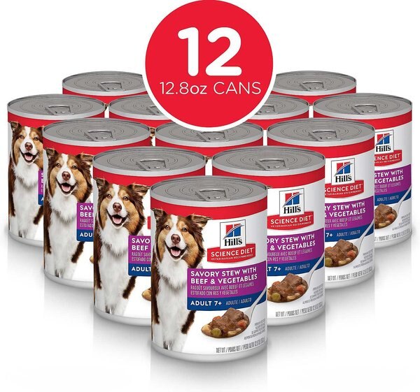 Chewy Hill's Science Diet Senior Adult 7+ Savory Stew With Beef & Vegetables Canned Dog Food 12.8-oz Case Of 24