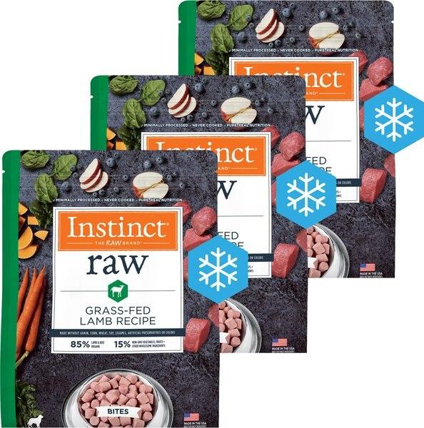 Chewy Instinct Bites Lamb Recipe Grain-Free Grass-Fed Raw Frozen Dog Food 5.4-lb bag bundle of 3