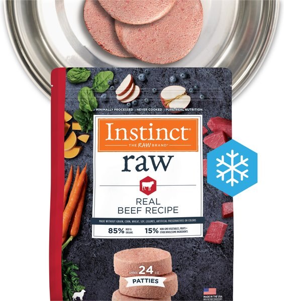 Chewy Instinct Frozen Raw Patties Grain-Free Real Beef Recipe Dog Food 6-lb Bag Bundle Of 3