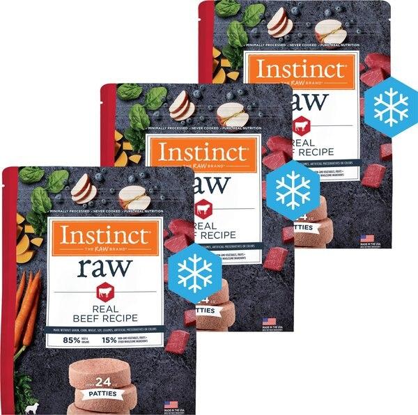 Chewy Instinct Frozen Raw Patties Grain-Free Real Beef Recipe Dog Food 6-lb bag bundle of 3